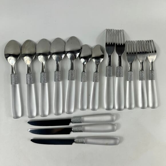 Farberware 15Pc Frosted Handle Flatware Set Stainless Steel Knives Forks Spoons - Picture 2 of 8